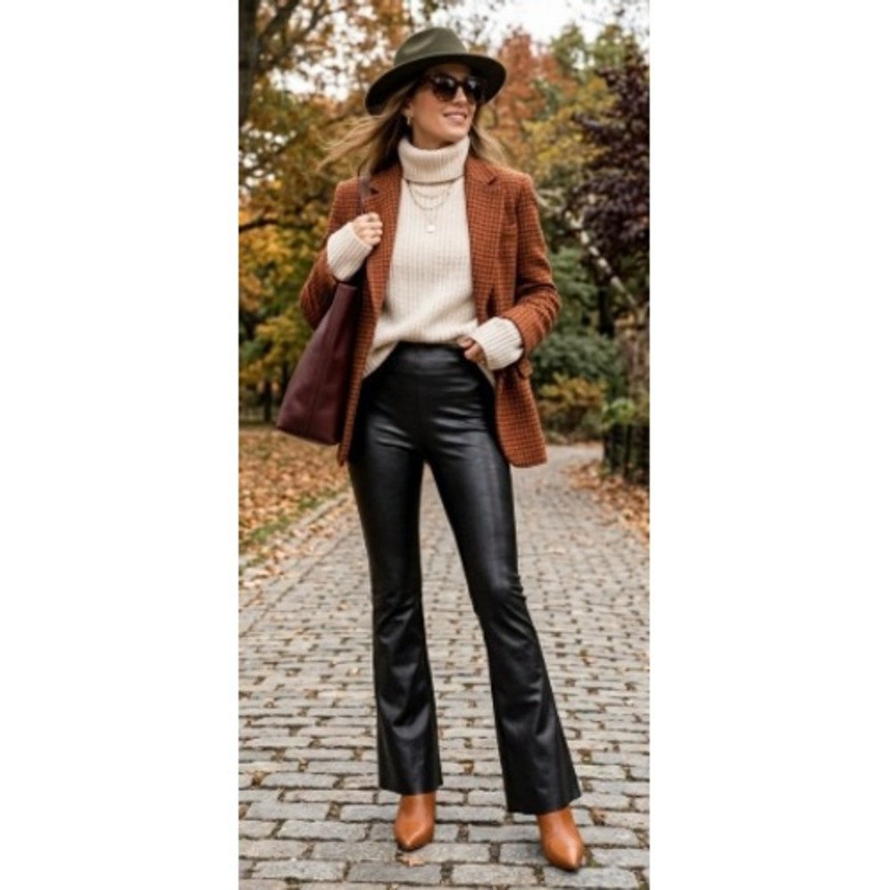 Commando Faux Leather Flared Leggings Black High Rise Stretch Pants Small PullOn